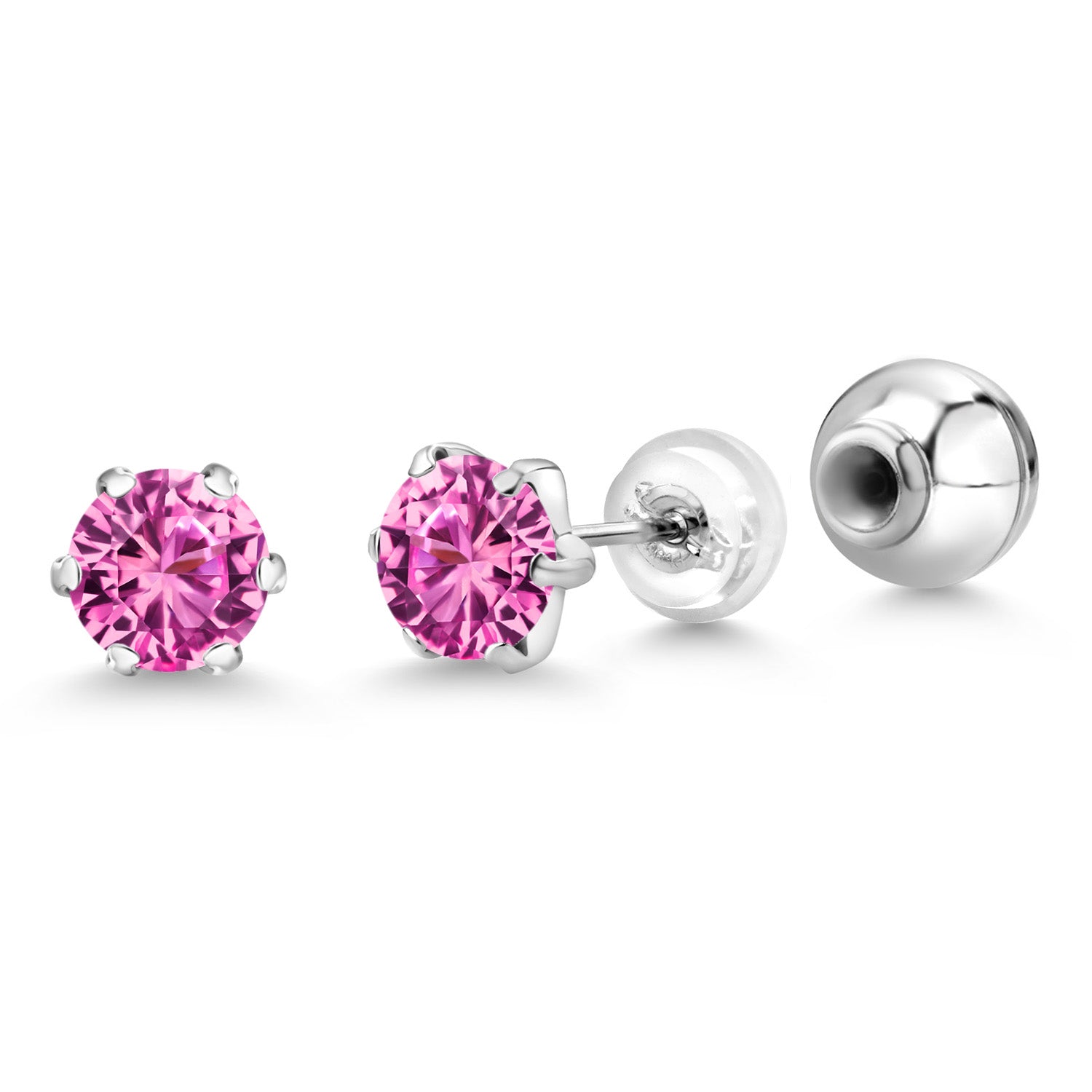 Pink Created Sapphire - September_Earrings in Platinum