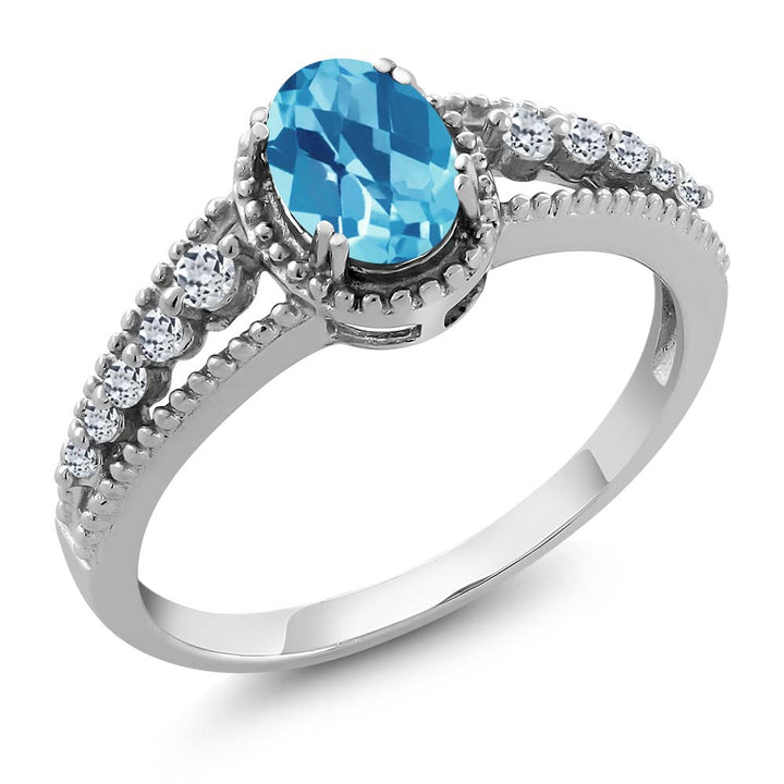 Swiss Blue Topaz-Checkerboard - November_5_Ring in 925 Sterling Silver