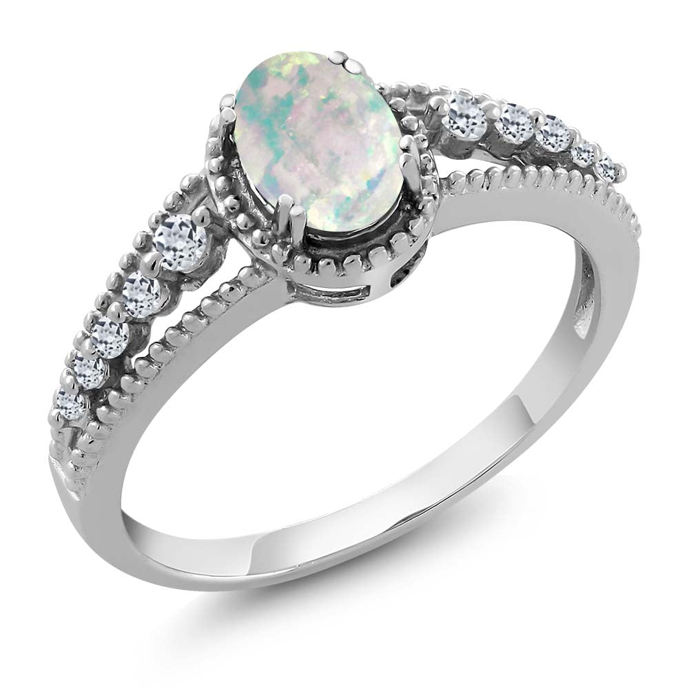 White Simulated Opal-Cabochon - October_7_Ring in 925 Sterling Silver