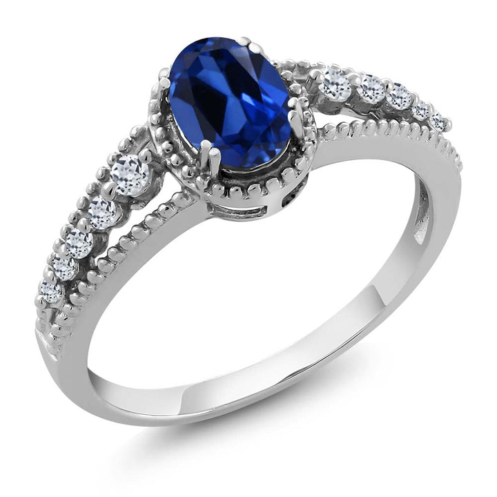 Blue Created Sapphire_5_Ring in 925 Sterling Silver