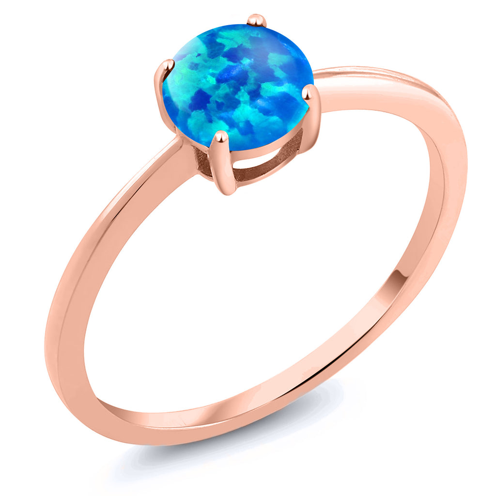 Blue Simulated Opal-Cabochon - October_10_Ring in 10K Rose Gold