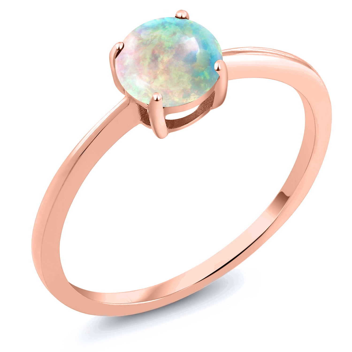 White Simulated Opal-Cabochon - October_9_Ring in 10K Rose Gold