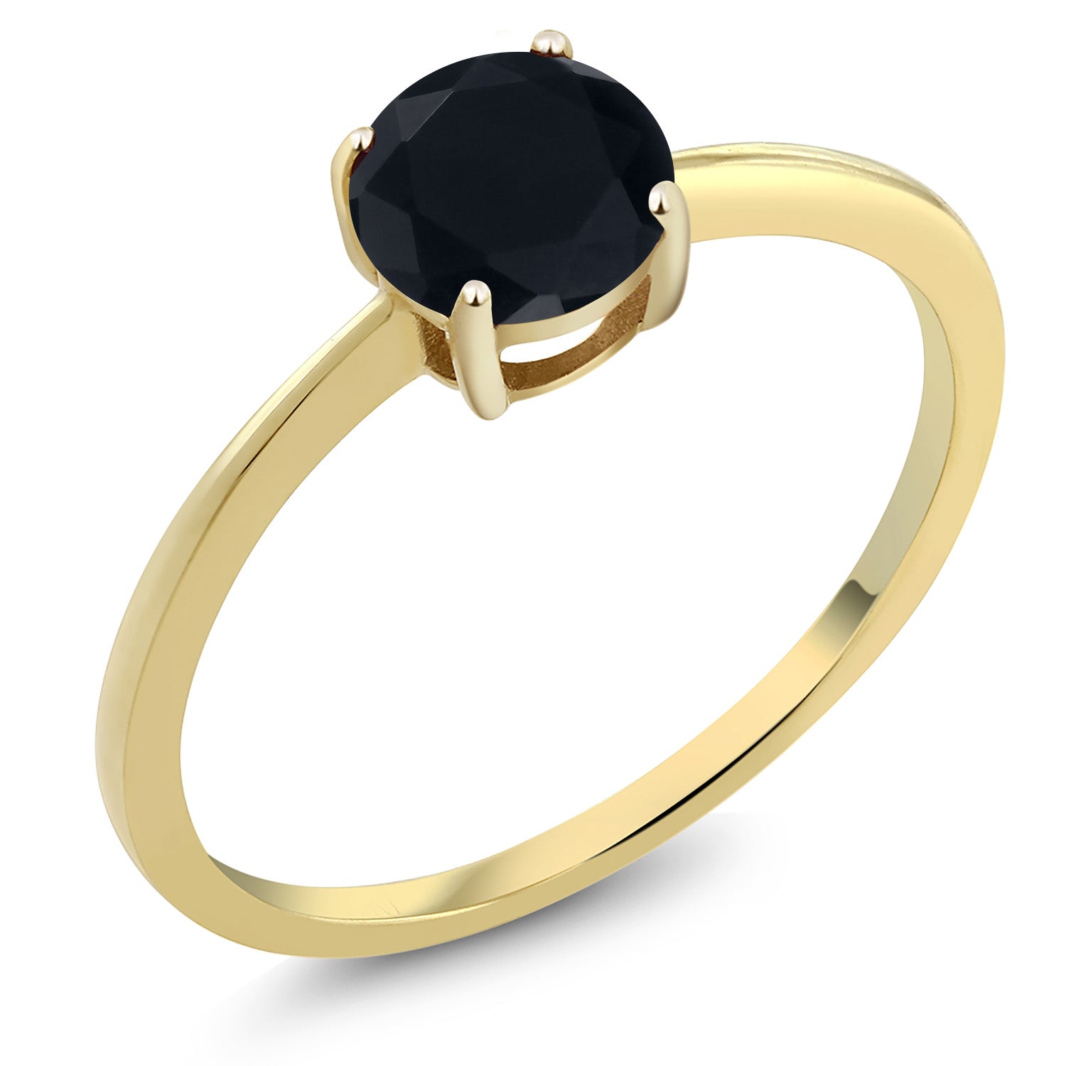 10K Yellow Gold Black Onyx Solitaire Engagement Ring For Women (0.80 Cttw, Round 6MM, Gemstone December Birthstone, Available in Size 5,6,7,8,9)