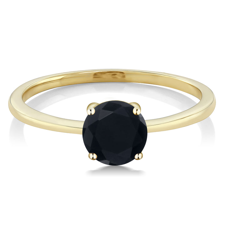 10K Yellow Gold Black Onyx Solitaire Engagement Ring For Women (0.80 Cttw, Round 6MM, Gemstone December Birthstone, Available in Size 5,6,7,8,9)