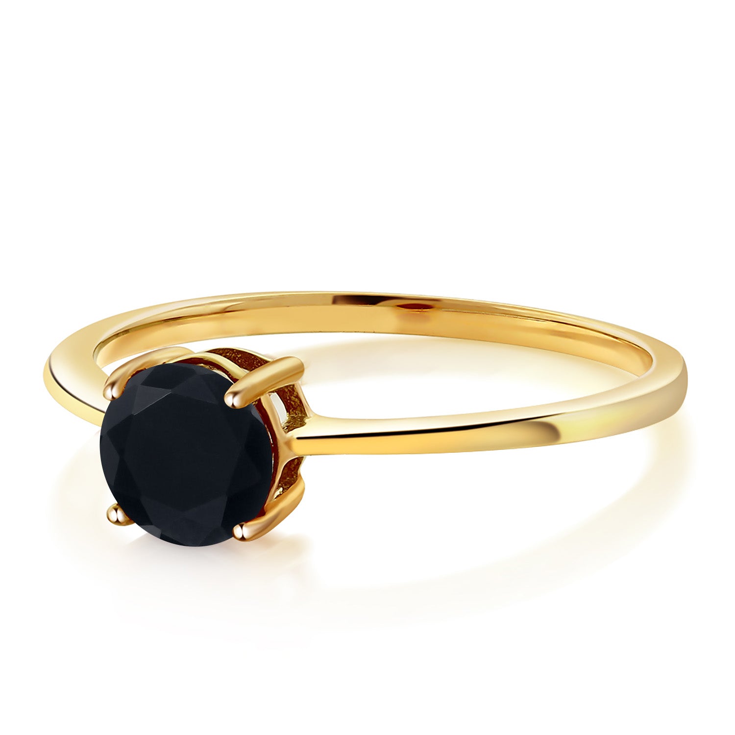 10K Yellow Gold Black Onyx Solitaire Engagement Ring For Women (0.80 Cttw, Round 6MM, Gemstone December Birthstone, Available in Size 5,6,7,8,9)