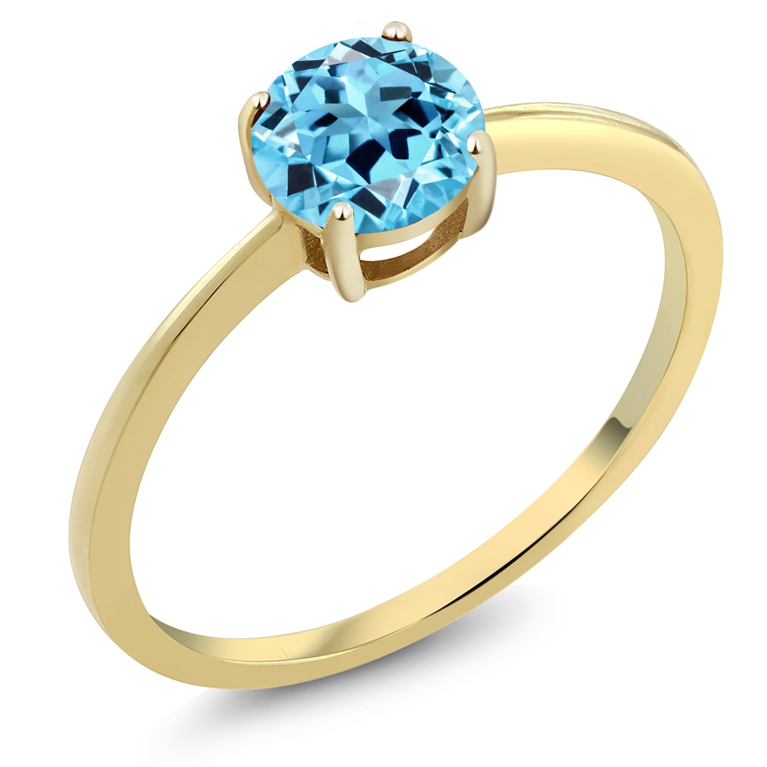 10K Yellow Gold Swiss Blue Topaz Solitaire Engagement Ring For Women (1.00 Cttw, Round 6MM, Gemstone November Birthstone, Available in Size 5,6,7,8,9)