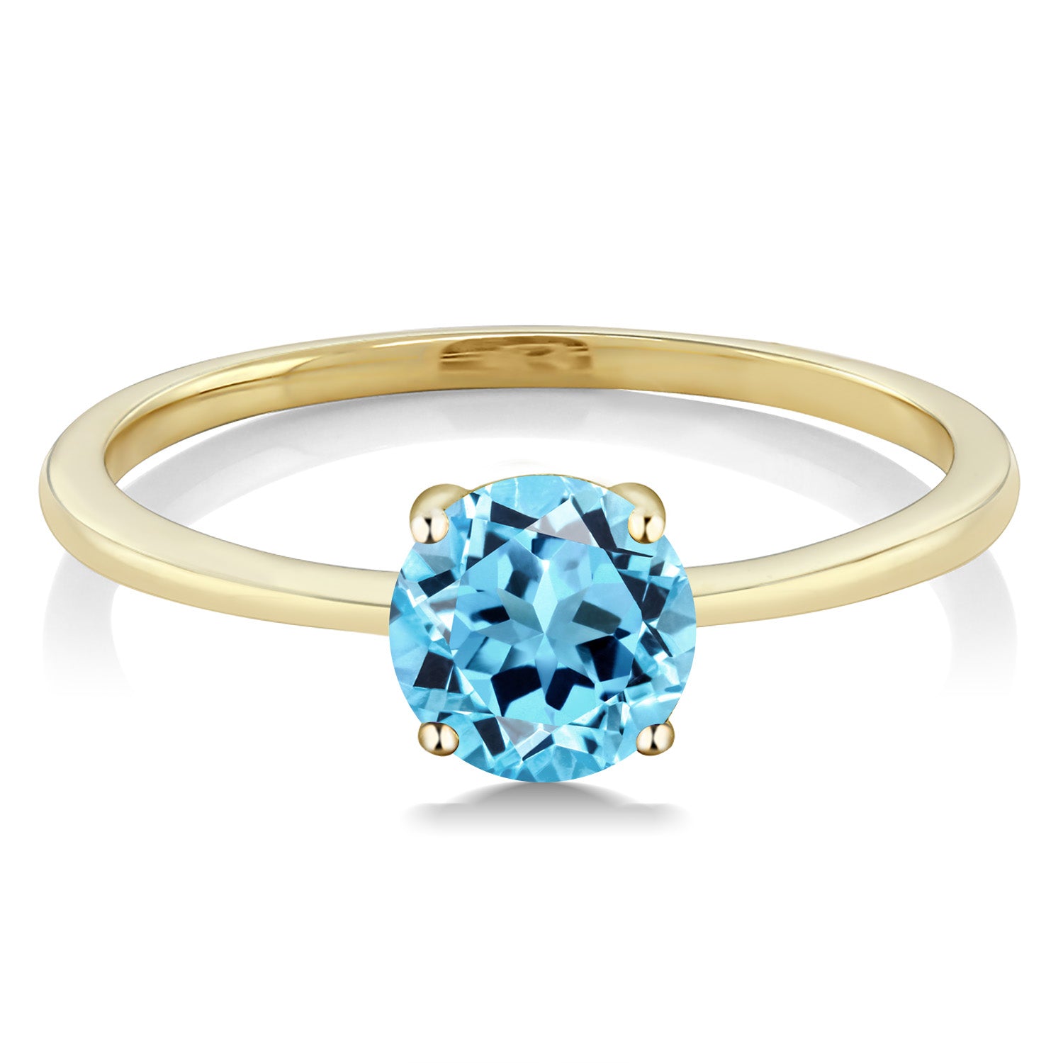 10K Yellow Gold Swiss Blue Topaz Solitaire Engagement Ring For Women (1.00 Cttw, Round 6MM, Gemstone November Birthstone, Available in Size 5,6,7,8,9)