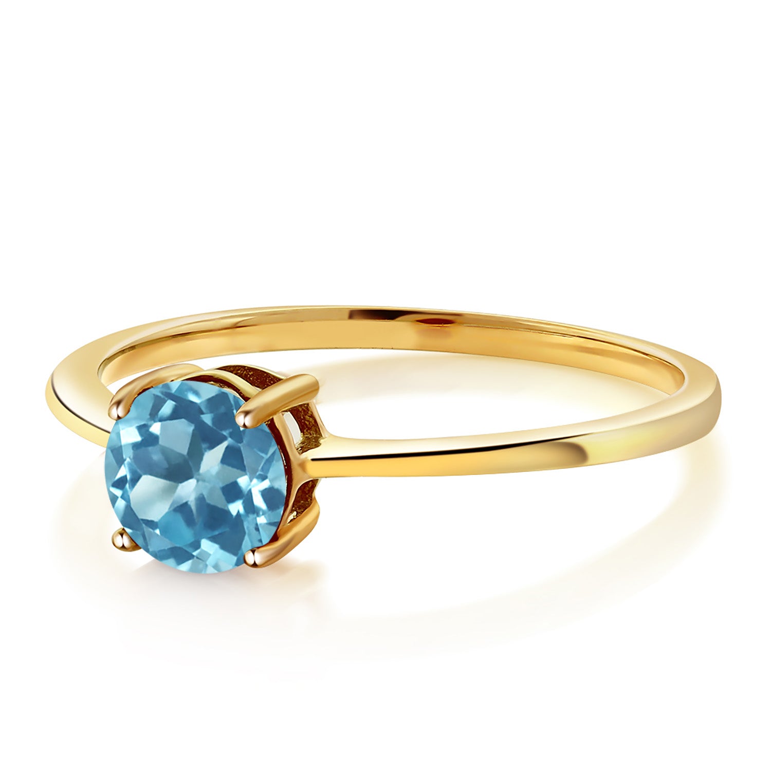 10K Yellow Gold Swiss Blue Topaz Solitaire Engagement Ring For Women (1.00 Cttw, Round 6MM, Gemstone November Birthstone, Available in Size 5,6,7,8,9)