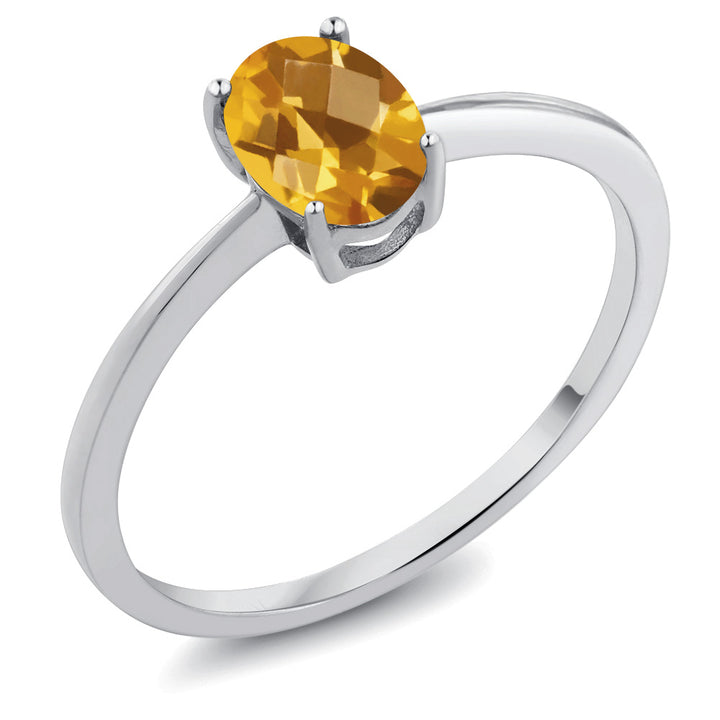 10K White Gold Yellow Citrine Solitaire Engagement Ring For Women (0.70 Cttw, Oval Checkerboard 7X5MM, Gemstone November Birthstone, Available in Size 5,6,7,8,9)