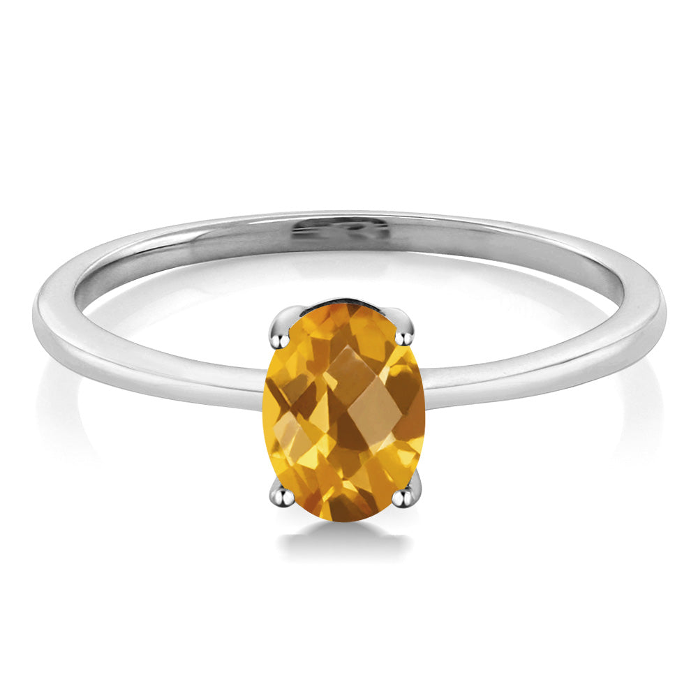 10K White Gold Yellow Citrine Solitaire Engagement Ring For Women (0.70 Cttw, Oval Checkerboard 7X5MM, Gemstone November Birthstone, Available in Size 5,6,7,8,9)