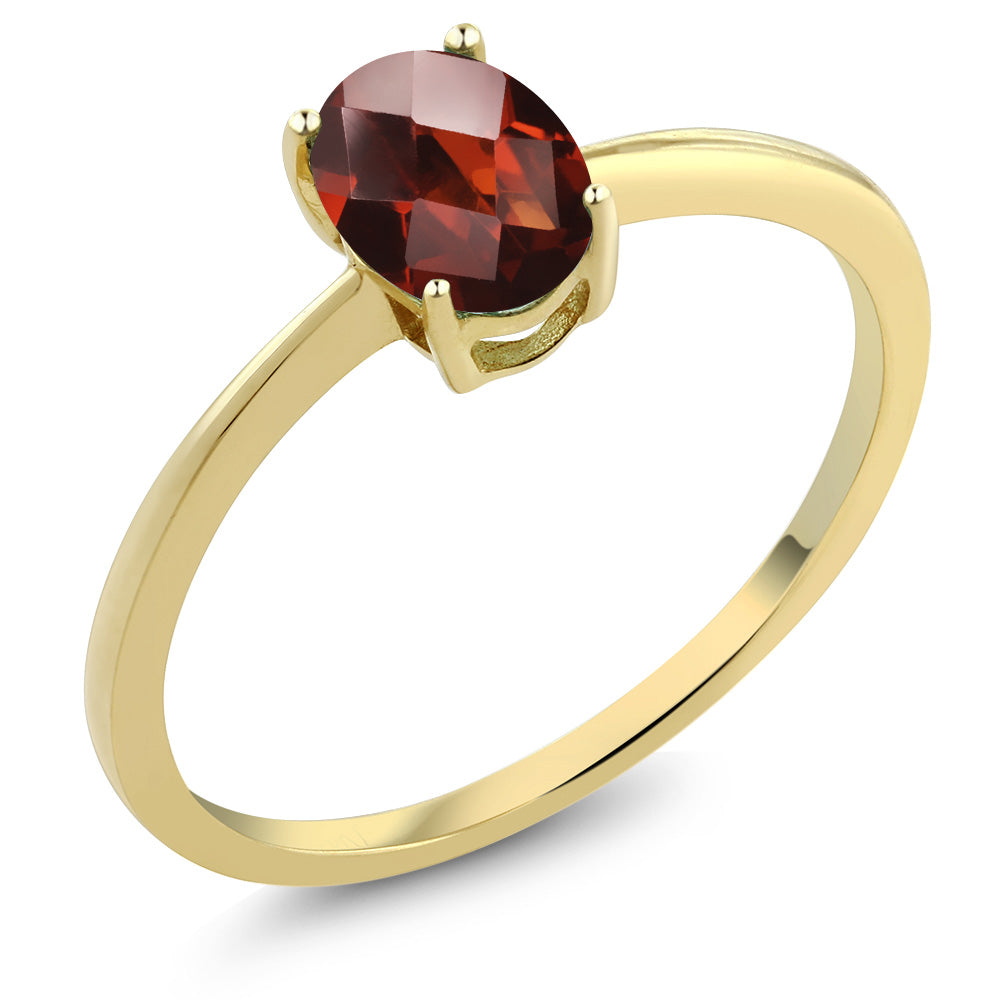 10K Yellow Gold Oval Checkerboard Red Garnet Solitaire Engagement Ring For Women (0.80 Cttw, Oval Checkerboard 7X5MM, Gemstone Birthstone, Available In Size 5, 6, 7, 8, 9)