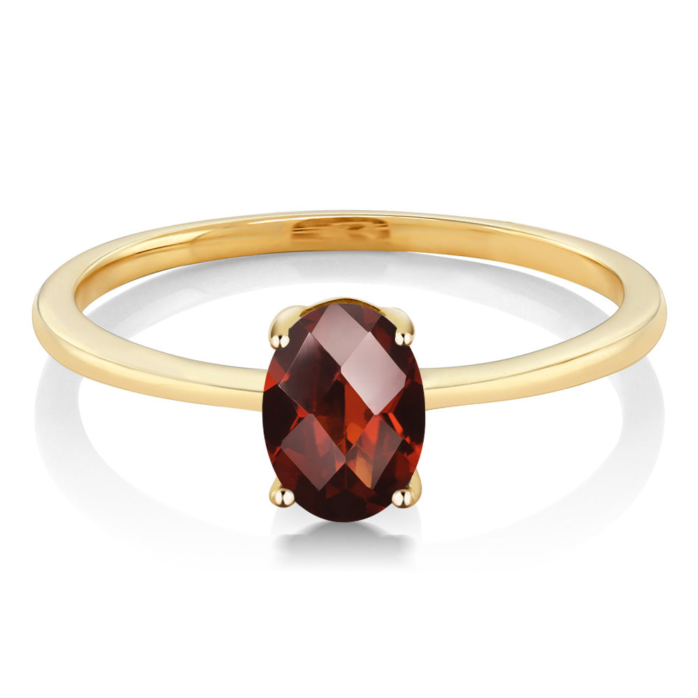 10K Yellow Gold Oval Checkerboard Red Garnet Solitaire Engagement Ring For Women (0.80 Cttw, Oval Checkerboard 7X5MM, Gemstone Birthstone, Available In Size 5, 6, 7, 8, 9)