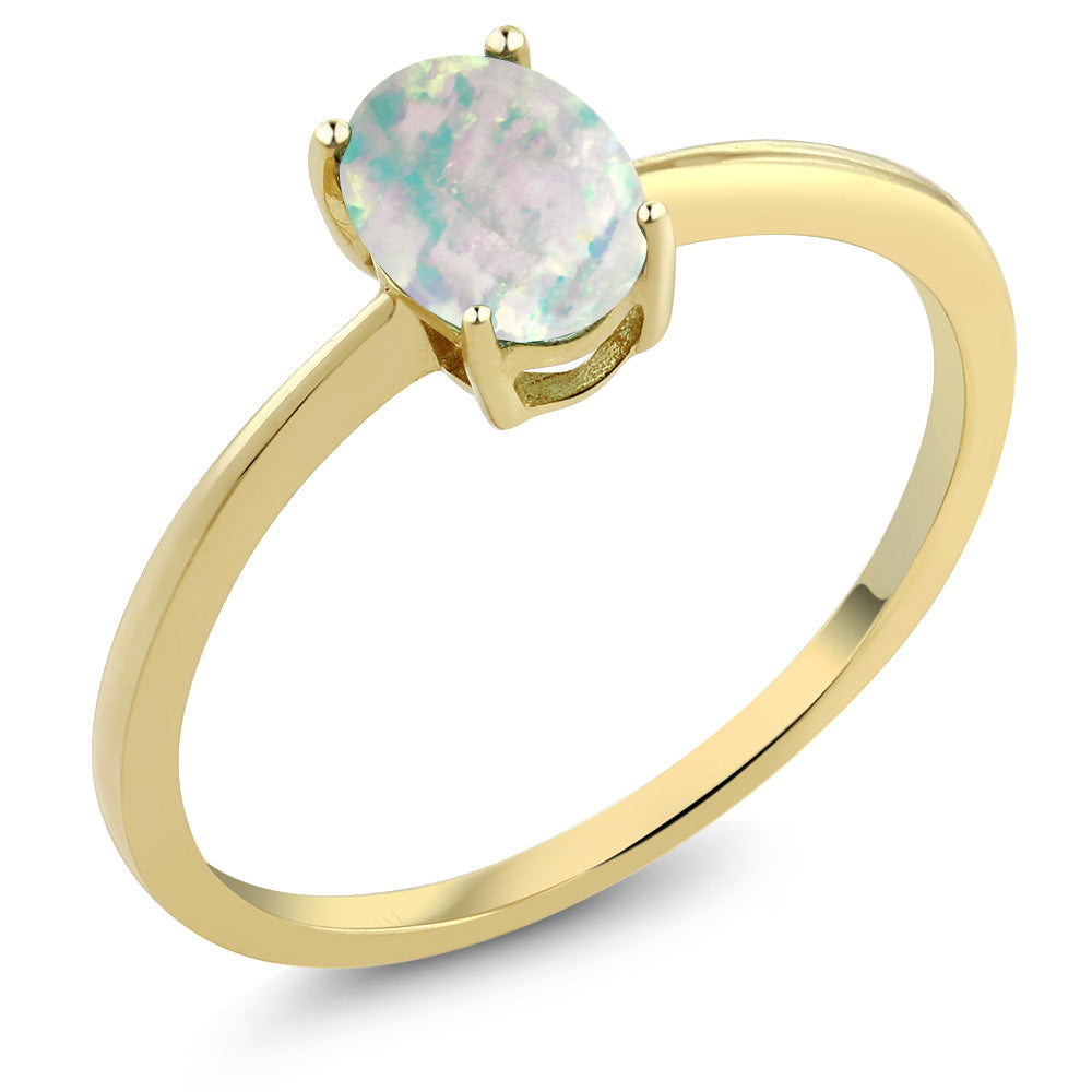 White Simulated Opal_8_Ring in 10K Yellow Gold