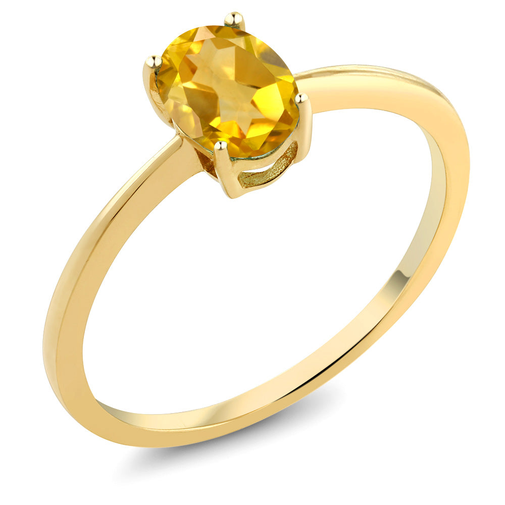 10K Yellow Gold Yellow Citrine Solitaire Engagement Ring For Women (0.60 Cttw, Oval 7X5MM, Gemstone November Birthstone, Available in Size 5,6,7,8,9)