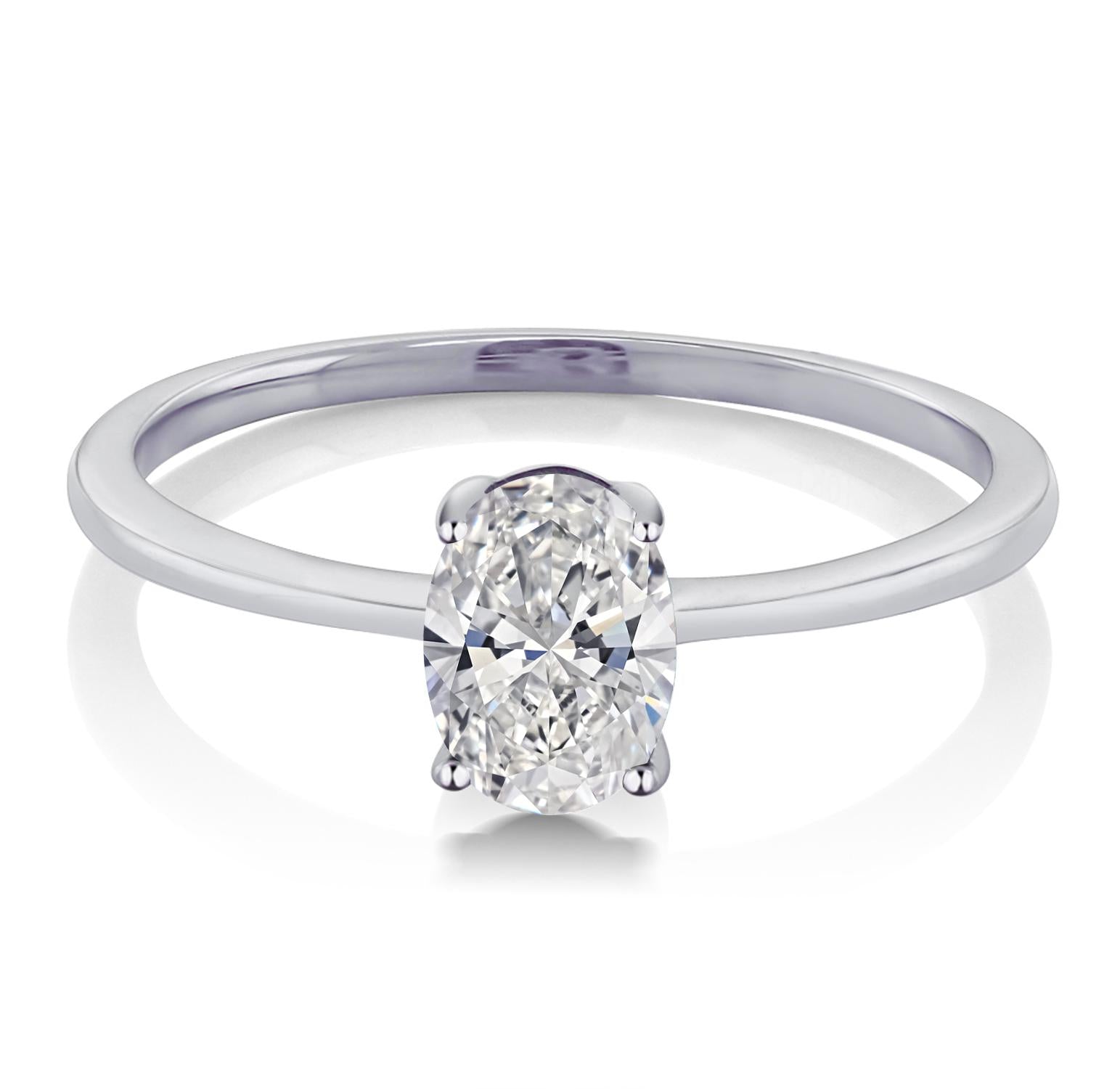 10K White Gold IGI Certified Lab Grown Diamond Solitaire Ring For Women | 1 Ct Oval Cut | F-G Color | VS1 Clarity | Available In Size 5 to 10