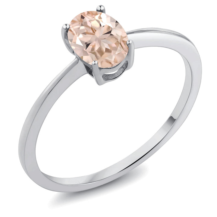 10K White Gold Peach Morganite Solitaire Engagement Ring For Women (0.65 Cttw, Oval 7X5MM, Gemstone October Birthstone, Available in Size 5,6,7,8,9)