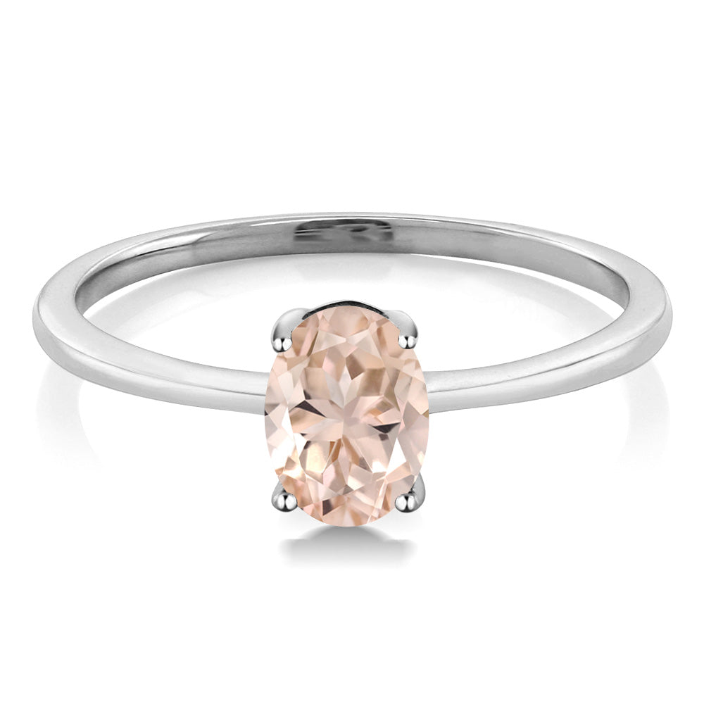 10K White Gold Peach Morganite Solitaire Engagement Ring For Women (0.65 Cttw, Oval 7X5MM, Gemstone October Birthstone, Available in Size 5,6,7,8,9)