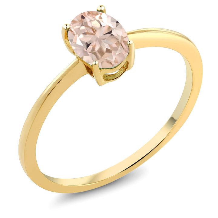 10K Yellow Gold Peach Morganite Solitaire Engagement Ring For Women (0.65 Cttw, Oval 7X5MM, Gemstone October Birthstone, Available in Size 5,6,7,8,9)