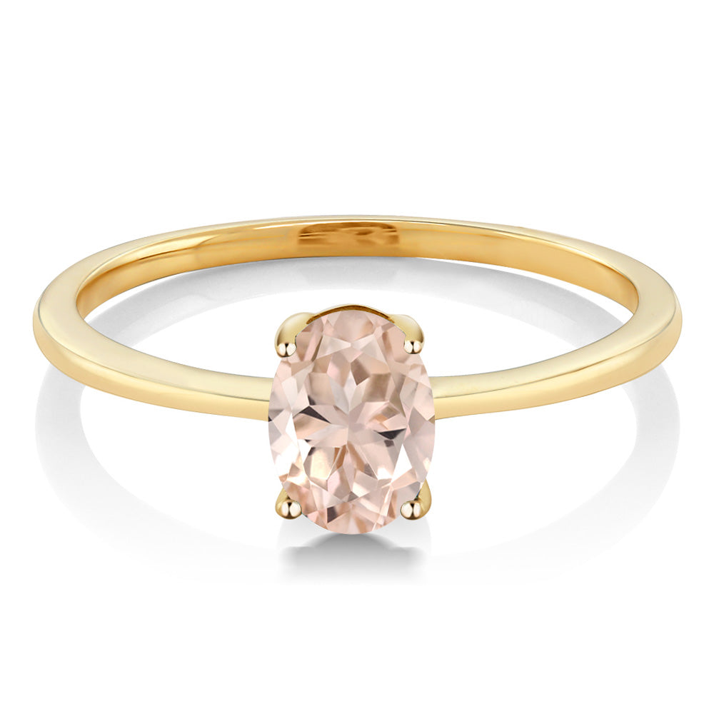 10K Yellow Gold Peach Morganite Solitaire Engagement Ring For Women (0.65 Cttw, Oval 7X5MM, Gemstone October Birthstone, Available in Size 5,6,7,8,9)