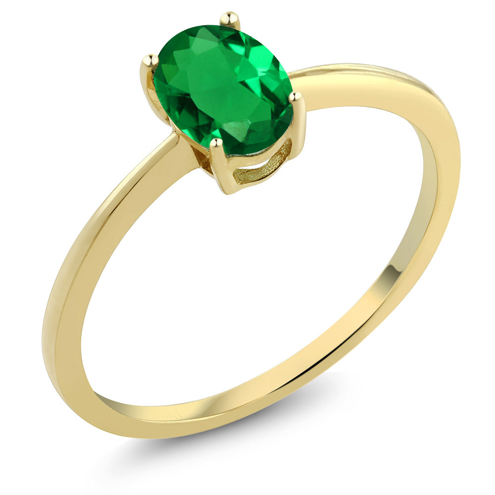 10K Yellow Gold Green Nano Emerald Solitaire Engagement Ring For Women (0.60 Cttw, Oval 7X5MM, Gemstone May Birthstone, Available in Size 5,6,7,8,9)