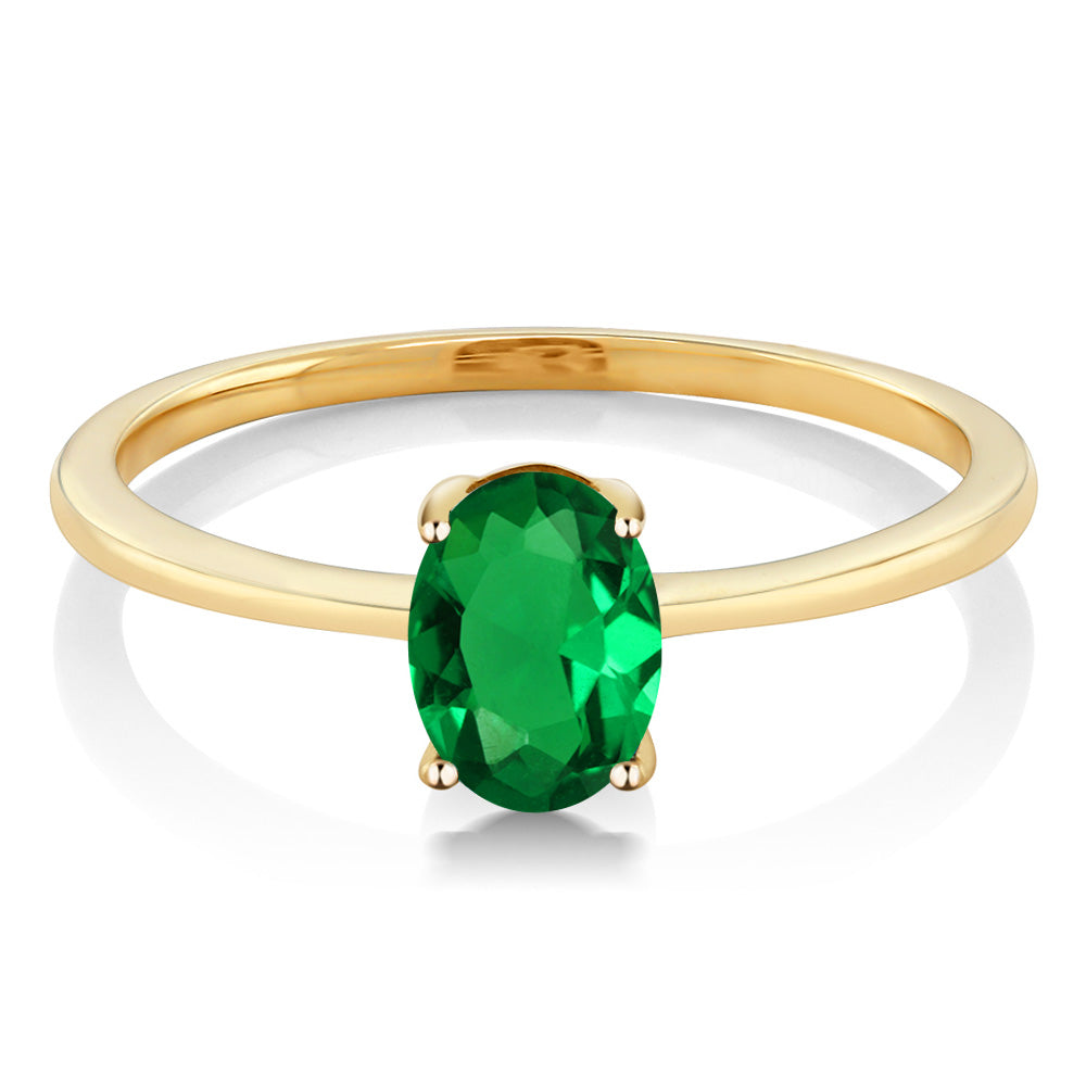 10K Yellow Gold Green Nano Emerald Solitaire Engagement Ring For Women (0.60 Cttw, Oval 7X5MM, Gemstone May Birthstone, Available in Size 5,6,7,8,9)