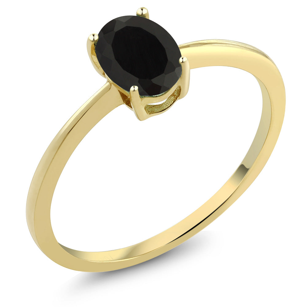 10K Yellow Gold Black Onyx Solitaire Engagement Ring For Women | 0.80 Cttw | Oval 7X5MM | Gemstone December Birthstone | Wedding Anniversary Promise Ring For Women