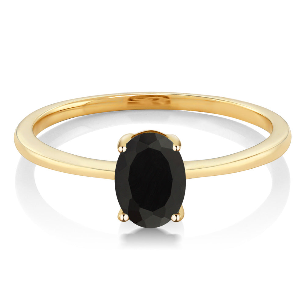 10K Yellow Gold Black Onyx Solitaire Engagement Ring For Women | 0.80 Cttw | Oval 7X5MM | Gemstone December Birthstone | Wedding Anniversary Promise Ring For Women