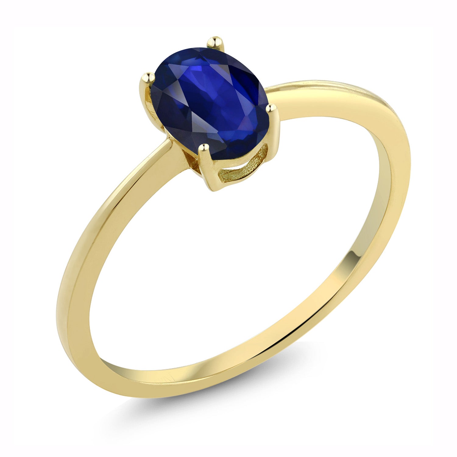 10K Yellow Gold Blue Sapphire Solitaire Engagement Ring | 0.57 Cttw | Oval 7X5MM | Gemstone September Birthstone | Wedding Engagement Anniversary Promise Ring For Women