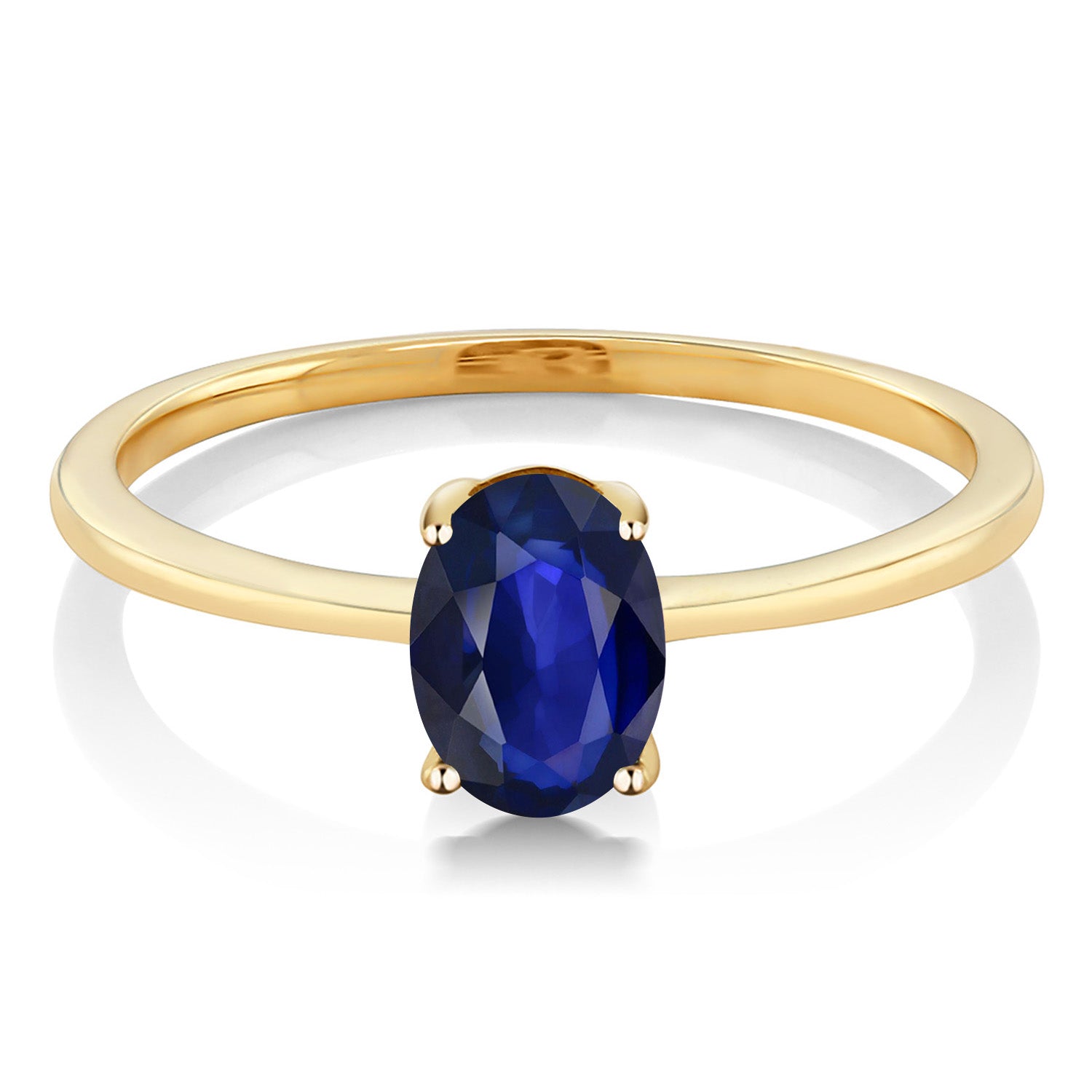 10K Yellow Gold Blue Sapphire Solitaire Engagement Ring | 0.57 Cttw | Oval 7X5MM | Gemstone September Birthstone | Wedding Engagement Anniversary Promise Ring For Women