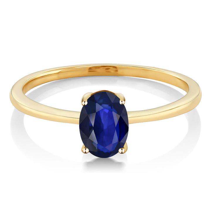 10K Yellow Gold Blue Sapphire Solitaire Engagement Ring | 0.57 Cttw | Oval 7X5MM | Gemstone September Birthstone | Wedding Engagement Anniversary Promise Ring For Women