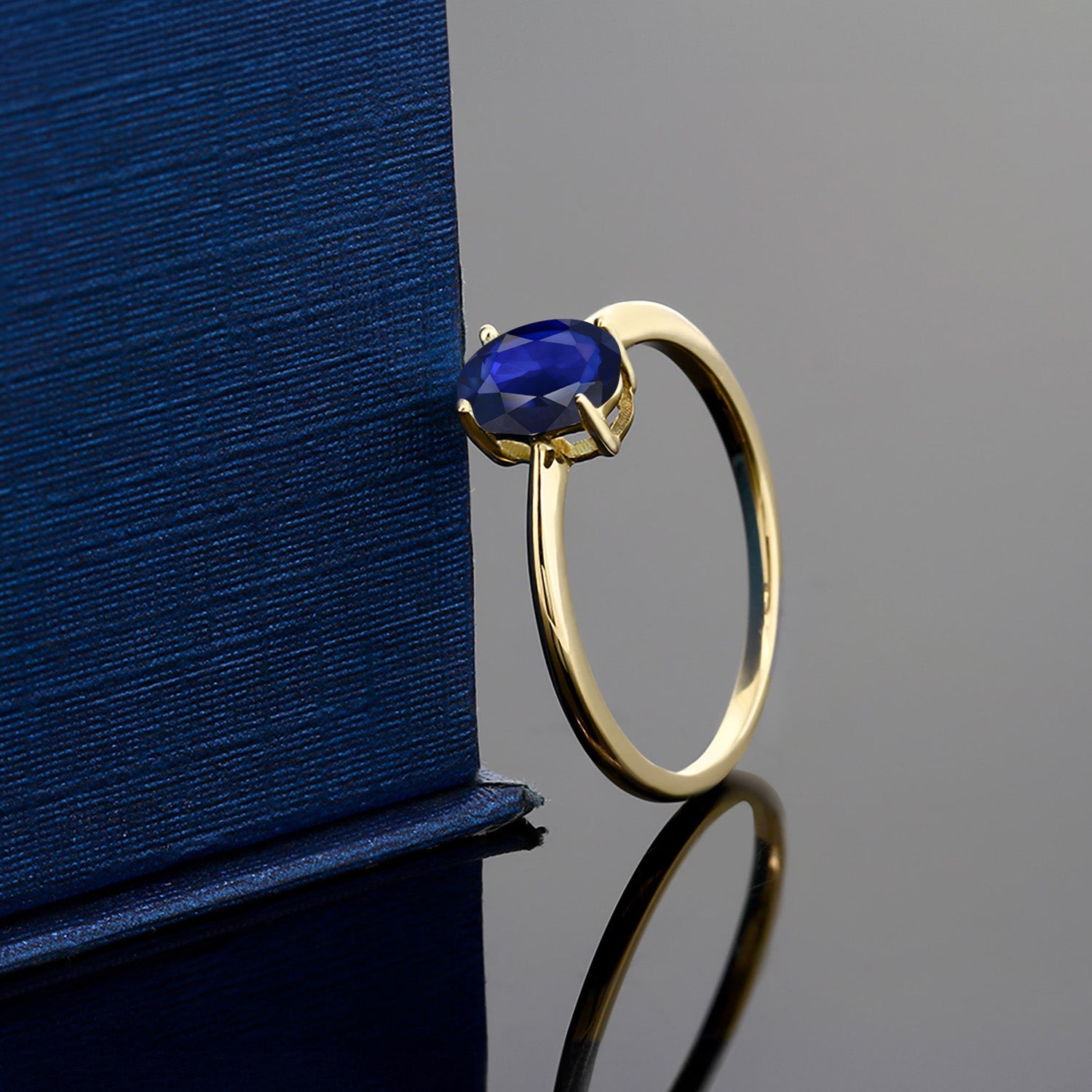 10K Yellow Gold Blue Sapphire Solitaire Engagement Ring | 0.57 Cttw | Oval 7X5MM | Gemstone September Birthstone | Wedding Engagement Anniversary Promise Ring For Women