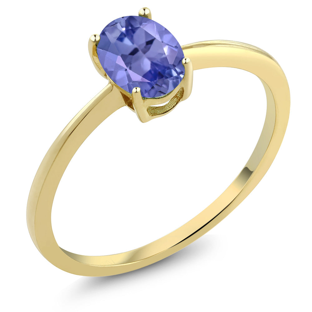 10K Yellow Gold Blue Tanzanite Solitaire Engagement Ring | 0.75 Cttw | Oval 7X5MM | Wedding Engagement Anniversary Promise Gold Ring For Women | Size 5-10