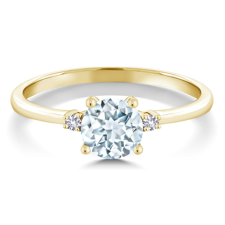 10K Yellow Gold Sky Blue Aquamarine and White Created Sapphire Solitaire Engagement Ring For Women (0.78 Cttw, Round 6MM, Gemstone March Birthstone, Available in Size 5,6,7,8,9)