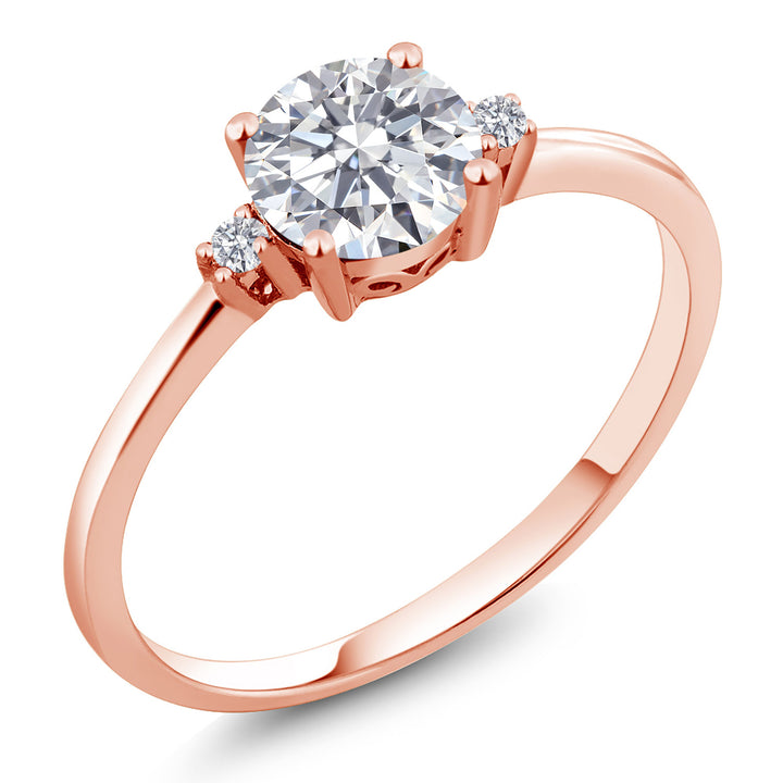 10K Rose Gold Lab Grown Diamond 3-Stone Engagement Ring For Women | 0.77 Cttw | Round 6MM and 1.5MM | Gemstone Birthstone | E-F Color | VVS-VS Clarity | Available in Size 5,6,7,8,9