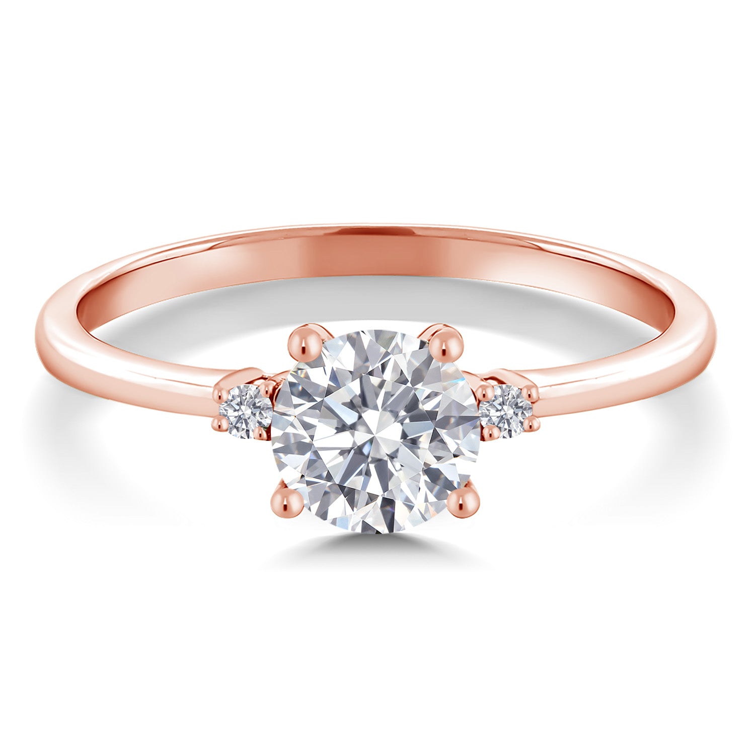 10K Rose Gold Lab Grown Diamond 3-Stone Engagement Ring For Women | 0.77 Cttw | Round 6MM and 1.5MM | Gemstone Birthstone | E-F Color | VVS-VS Clarity | Available in Size 5,6,7,8,9