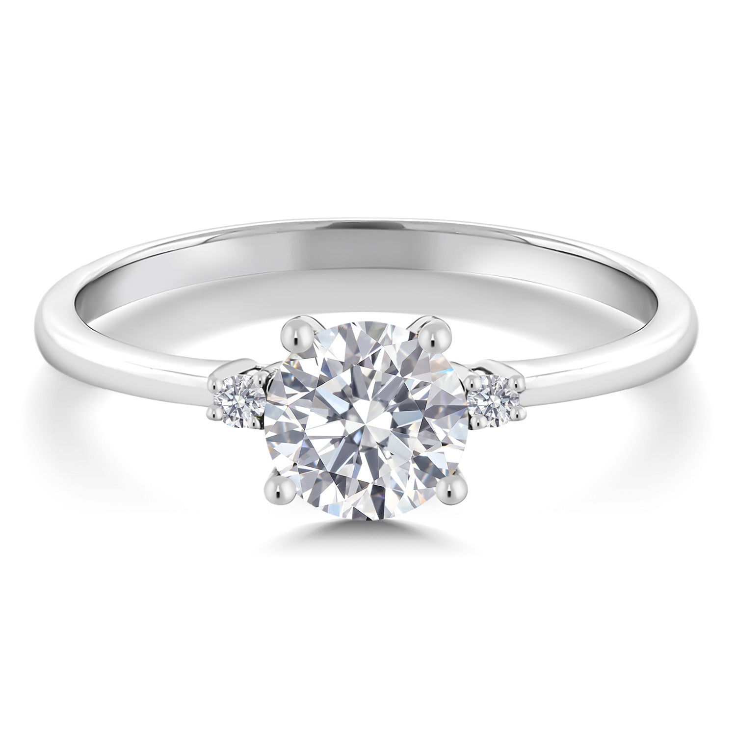 10K White Gold Lab Grown Diamond 3-Stone Engagement Ring For Women | 1.03 Cttw | Round 6MM and 1.5MM | Gemstone Birthstone | E-F Color | VVS-VS Clarity | Available in Size 5,6,7,8,9