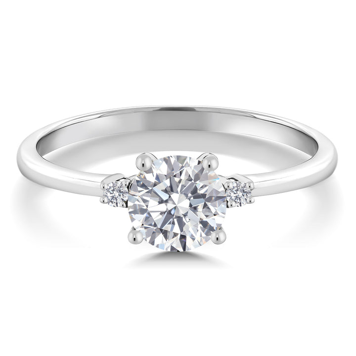 10K White Gold Lab Grown Diamond 3-Stone Engagement Ring For Women | 1.03 Cttw | Round 6MM and 1.5MM | Gemstone Birthstone | E-F Color | VVS-VS Clarity | Available in Size 5,6,7,8,9