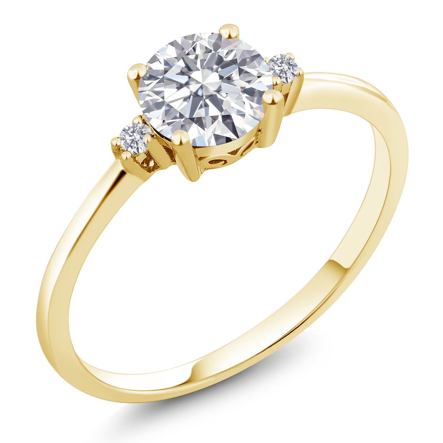 10K Yellow Gold Lab Grown Diamond 3-Stone Engagement Ring For Women | 1.03 Cttw | Round 6MM and 1.5MM | Gemstone Birthstone | E-F Color | VVS-VS Clarity | Available in Size 5,6,7,8,9