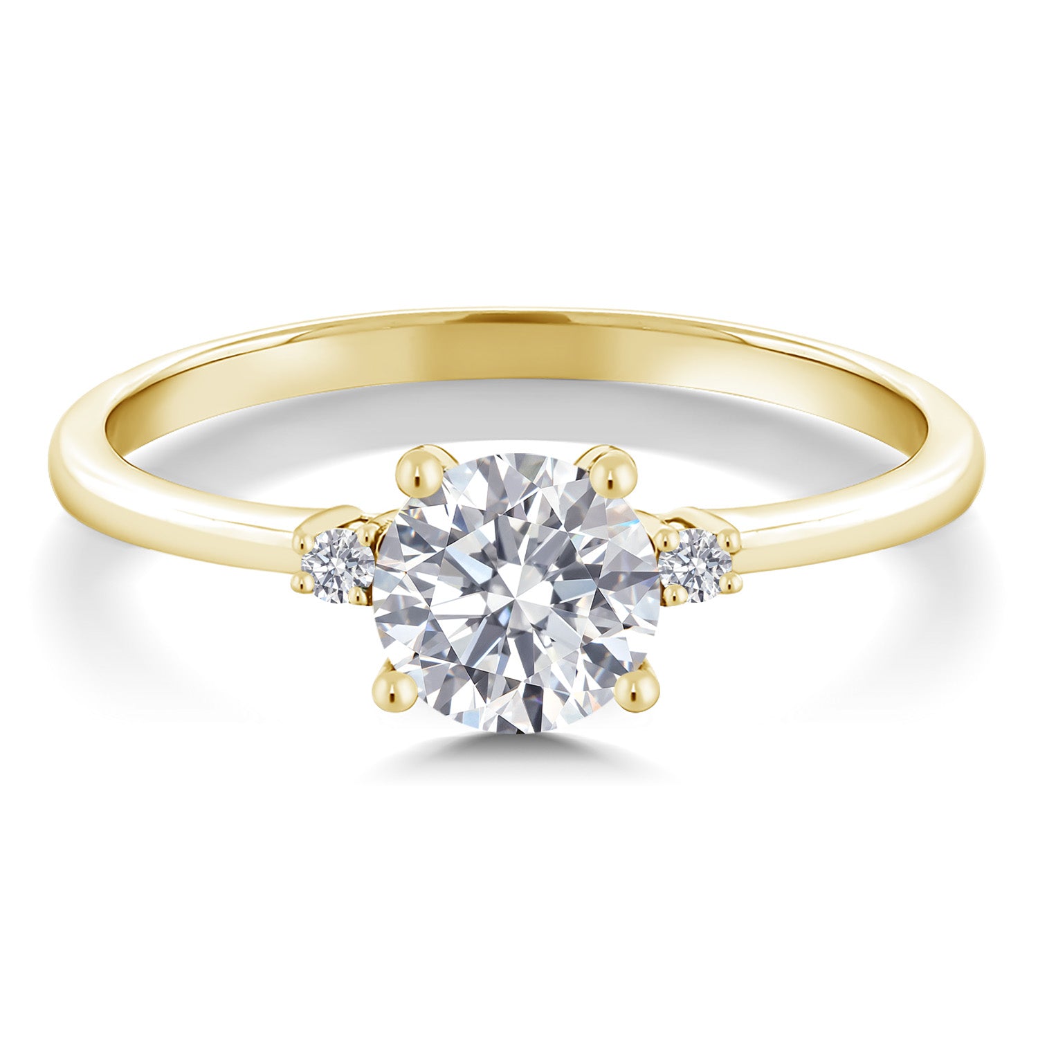 10K Yellow Gold Lab Grown Diamond 3-Stone Engagement Ring For Women | 1.03 Cttw | Round 6MM and 1.5MM | Gemstone Birthstone | E-F Color | VVS-VS Clarity | Available in Size 5,6,7,8,9