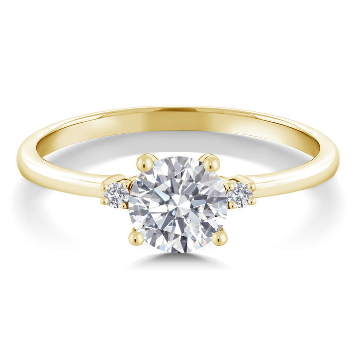 10K Yellow Gold Lab Grown Diamond 3-Stone Engagement Ring For Women | 1.03 Cttw | Round 6MM and 1.5MM | Gemstone Birthstone | E-F Color | VVS-VS Clarity | Available in Size 5,6,7,8,9