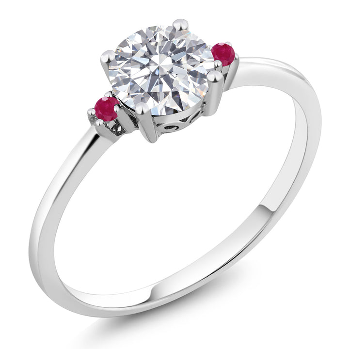 10K White Gold E - F Lab Grown Diamond and Red Ruby Engagement Ring For Women | 0.77 Cttw | Round 6MM | Gemstone April Birthstone | Available in Size 5,6,7,8,9