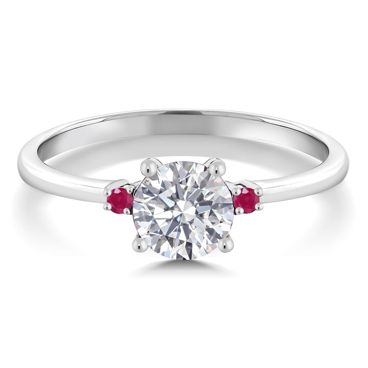 10K White Gold E - F Lab Grown Diamond and Red Ruby Engagement Ring For Women | 0.77 Cttw | Round 6MM | Gemstone April Birthstone | Available in Size 5,6,7,8,9