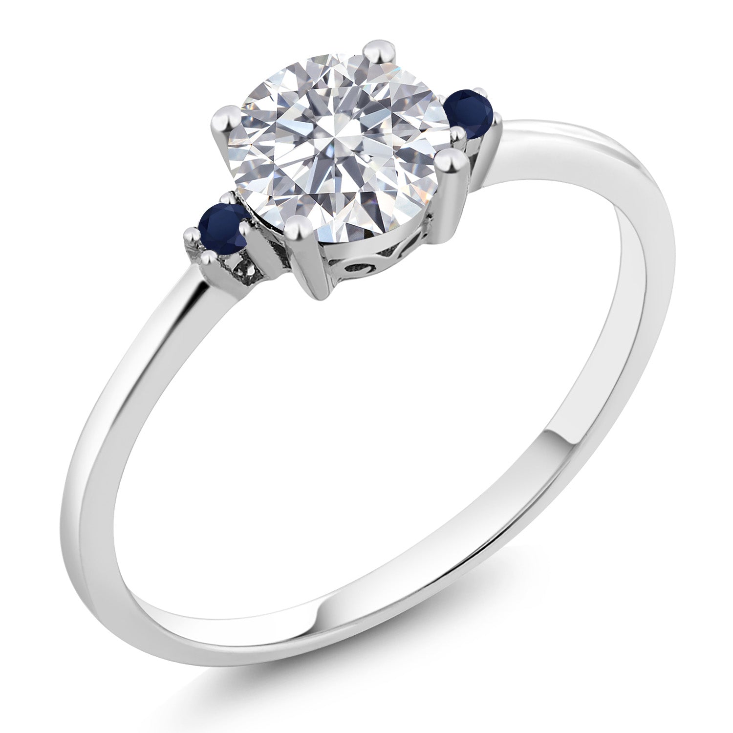 10K White Gold E - F Lab Grown Diamond and Blue Sapphire Engagement Ring For Women | 0.77 Cttw | Round 6MM | Gemstone April Birthstone | Available in Size 5,6,7,8,9