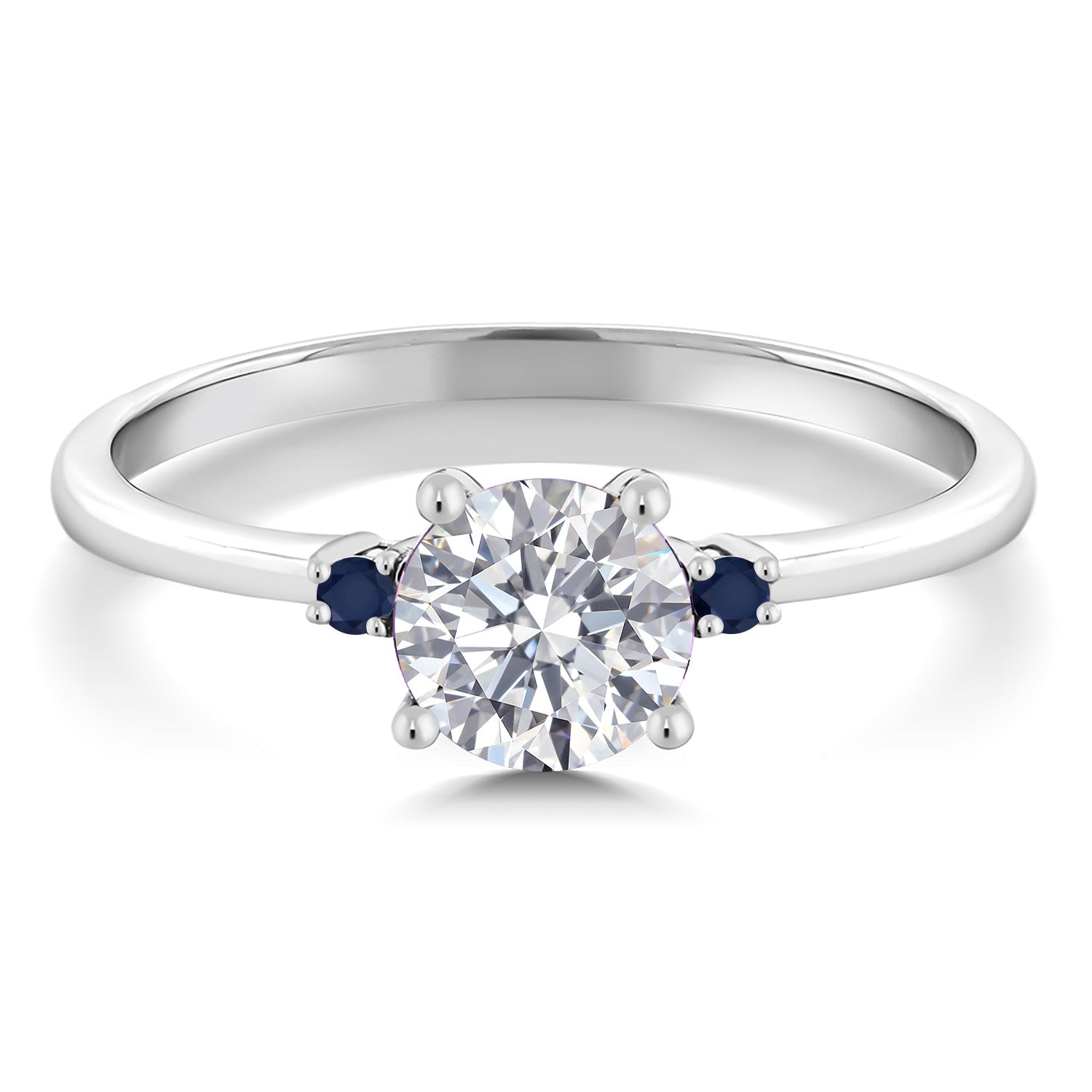 10K White Gold E - F Lab Grown Diamond and Blue Sapphire Engagement Ring For Women | 0.77 Cttw | Round 6MM | Gemstone April Birthstone | Available in Size 5,6,7,8,9