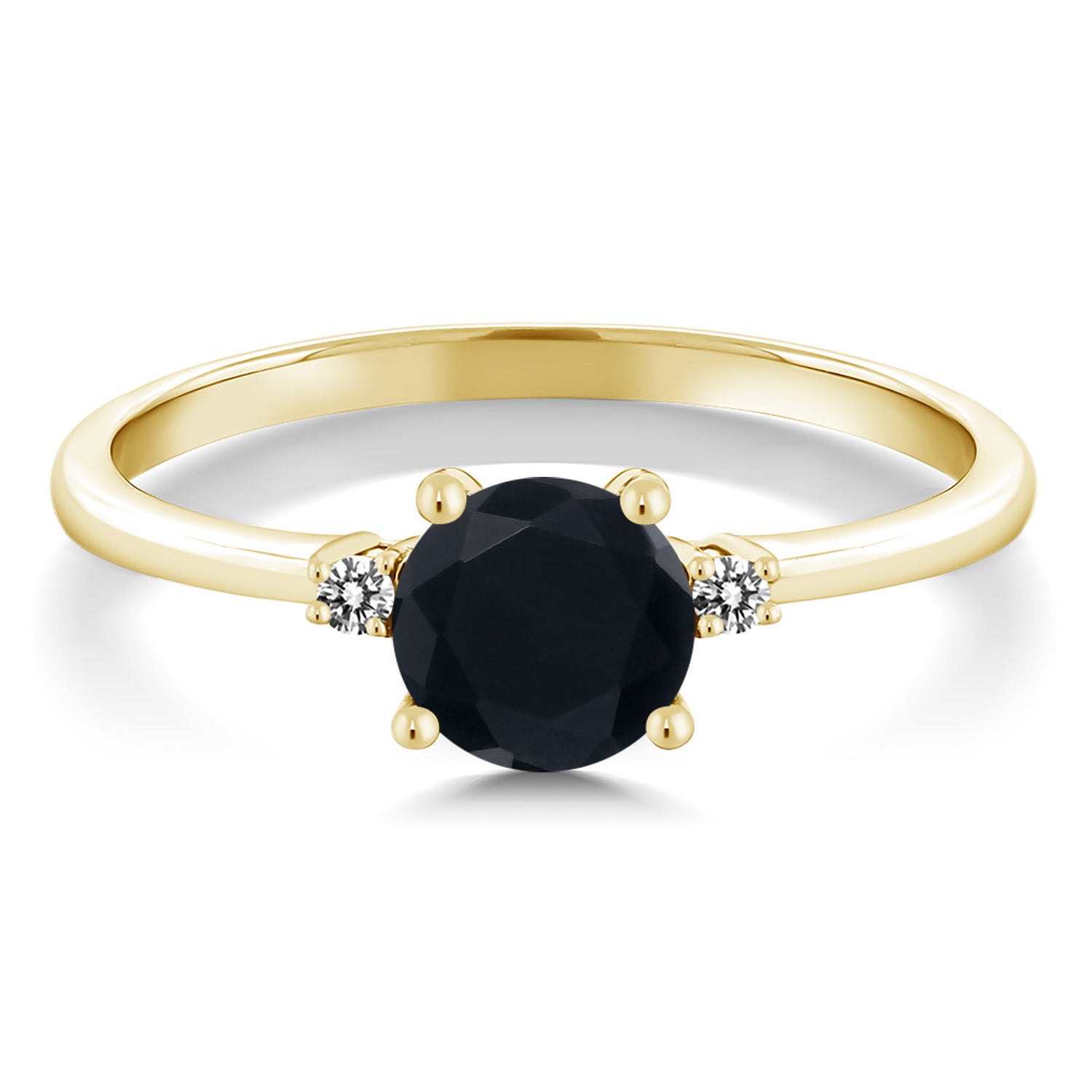 10K Yellow Gold Black Onyx and White Diamond Solitaire Engagement Ring For Women (0.83 Cttw, Round 6MM, Gemstone December Birthstone, Available in Size 5,6,7,8,9)