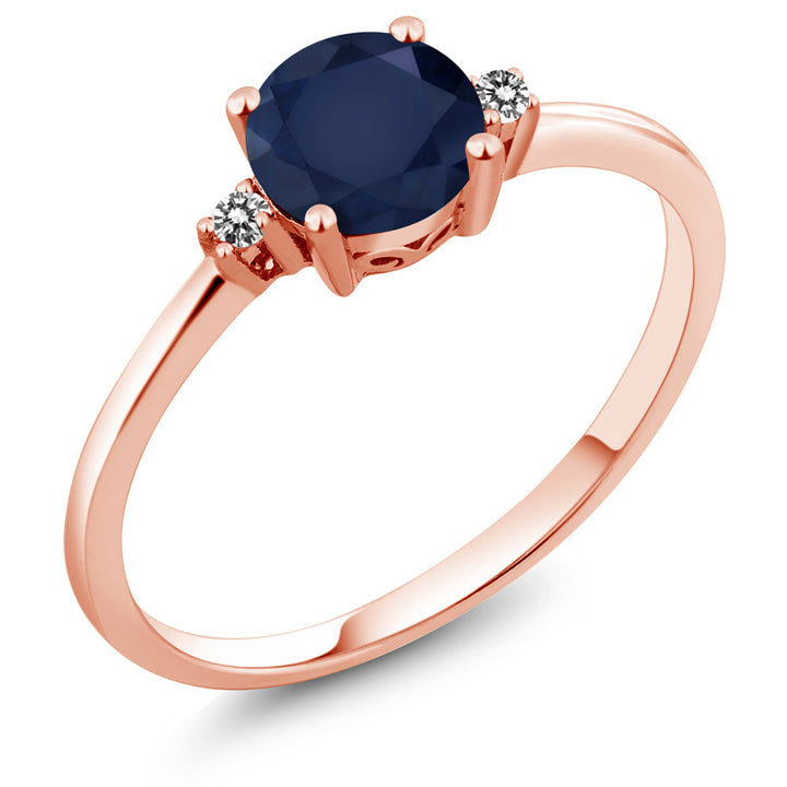 10K Rose Gold Blue Sapphire and White Diamond Solitaire Engagement Ring For Women (1.03 Cttw, Round 6MM, Gemstone September Birthstone, Available in Size 5,6,7,8,9)