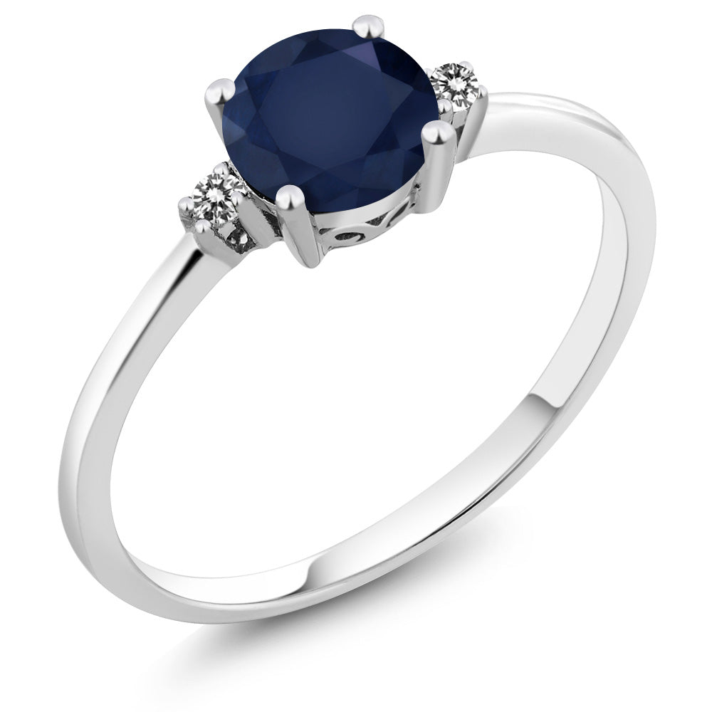 10K White Gold Blue Sapphire and White Diamond Solitaire Engagement Ring For Women (1.03 Cttw, Round 6MM, Gemstone September Birthstone, Available in Size 5,6,7,8,9)