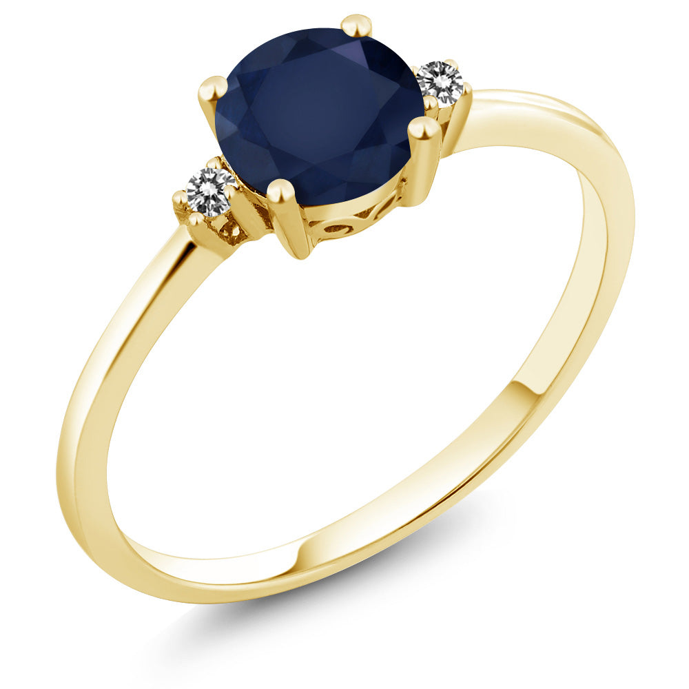 10K Yellow Gold Blue Sapphire and White Diamond Solitaire Engagement Ring For Women (1.03 Cttw, Round 6MM, Gemstone September Birthstone, Available in Size 5,6,7,8,9)