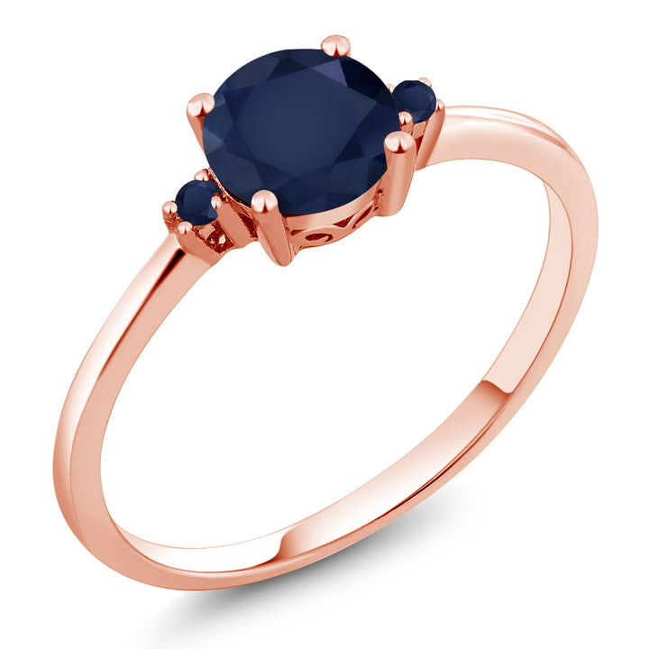 10K Rose Gold Blue Sapphire Solitaire Engagement Ring For Women (1.13 Cttw, Round 6MM, Gemstone September Birthstone, Available in Size 5,6,7,8,9)