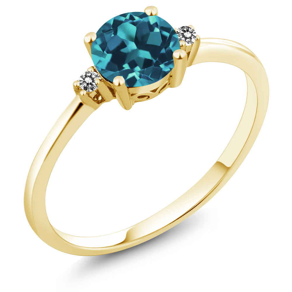 10K Yellow Gold London Blue Topaz and White Diamond Solitaire Engagement Ring For Women (0.78 Cttw, Round 6MM, Gemstone November Birthstone, Available in Size 5,6,7,8,9)